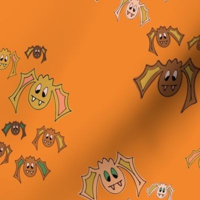 Medium Spooky Cute Halloween Cartoon Bats on Pumpkin Orange