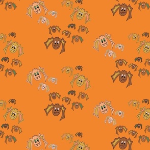 Medium Spooky Cute Halloween Cartoon Bats on Pumpkin Orange