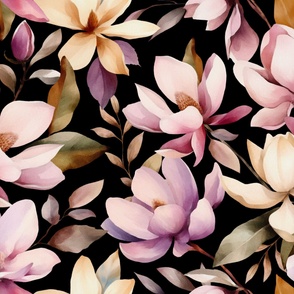 Magnolia Botanical Watercolor Floral - Black