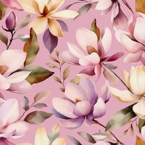 Magnolia Botanical Watercolor Floral - Mauve