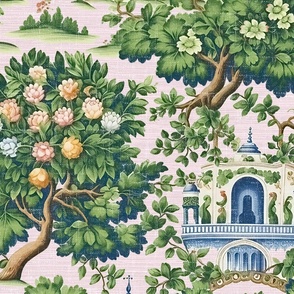 Garden of Serenity - Petal Pink- Grasscloth-Linen Wallpaper - New