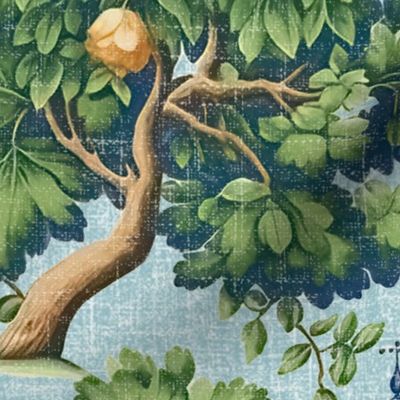 Garden of Serenity - French Blue - Grasscloth-Linen Wallpaper - New 