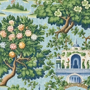 Garden of Serenity - French Blue - Grasscloth-Linen Wallpaper - New 