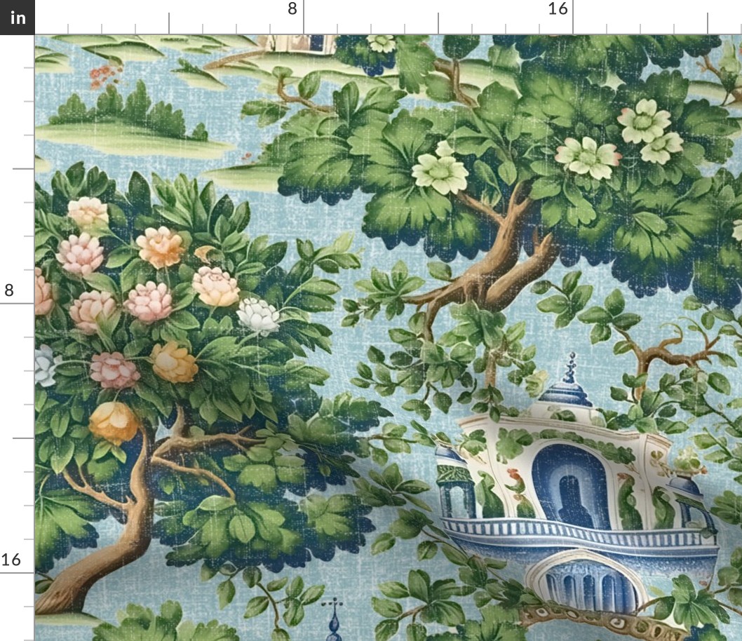 Garden of Serenity - French Blue - Grasscloth-Linen Wallpaper - New 