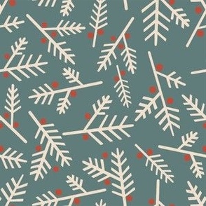 Holiday Winter Berries -Ivory on Green