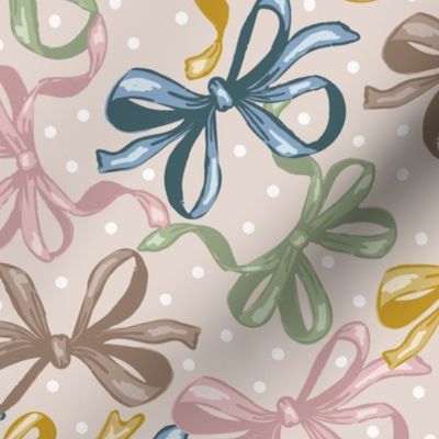 Vintage bows in pastel on neutral beige/SMALL