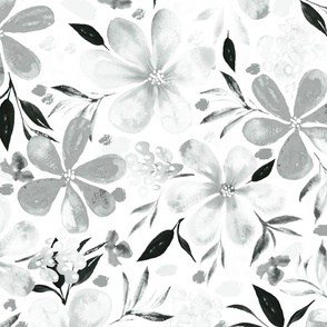 Wendy Watercolor Floral in Grayscale/BW,Large Scale