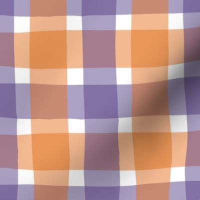 halloween crooked plaid - orange and purple checks - spooky large wonky gingham