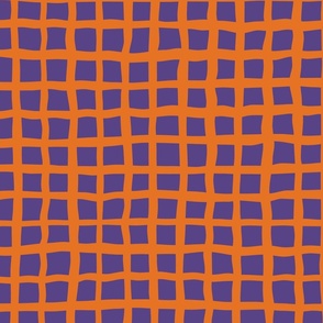halloween checks - orange checkered lines on purple - spooky gingham