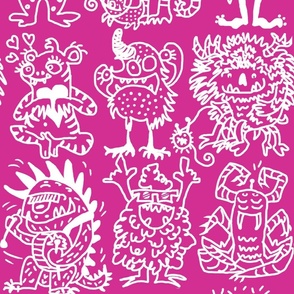 Cool hand-drawn spooky creative monsters coordinate white and pink