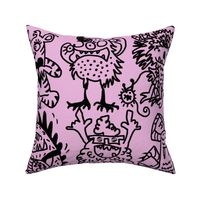 Cool hand-drawn spooky creative monsters coordinate neon pink