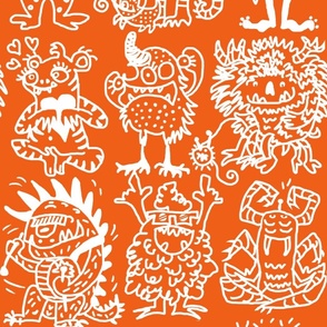 Cool hand-drawn spooky creative monsters coordinate white and pumpkim orange