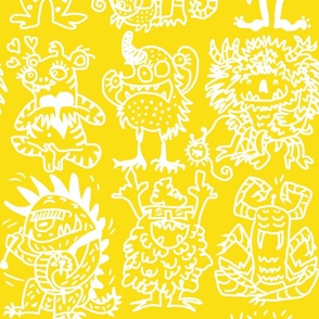 Cool hand-drawn spooky creative monsters coordinate white and yellow