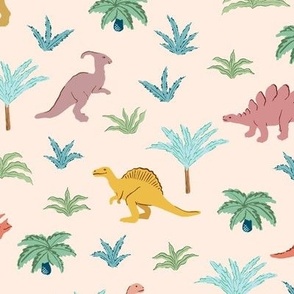 Dino Land Dinosaurs and Prehistoric Plants in Muted Colors (Medium)