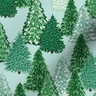 Seasonal landscape rustic forest trees-Mint green SMALL