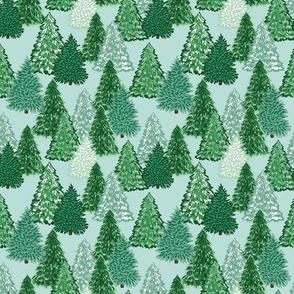 Seasonal landscape rustic forest trees-Mint green SMALL
