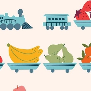 Colorful Fruit Train Pulling Bananas, Pears, Apples, Oranges, Strawberries (Large)