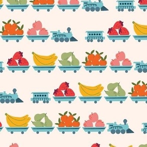 Colorful Fruit Train Pulling Bananas, Pears, Apples, Oranges, Strawberries (Medium)