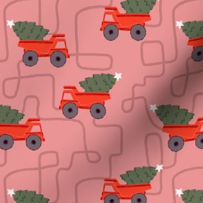 Holiday Dump Truck Carrying Christmas Tree in Red and Green