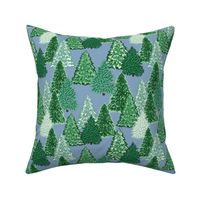 Seasonal landscape rustic forest trees-denim blue SMALL