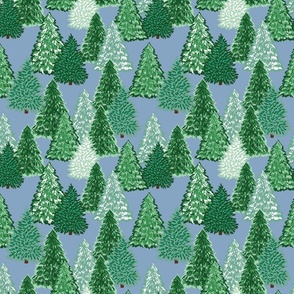 Seasonal landscape rustic forest trees-denim blue SMALL