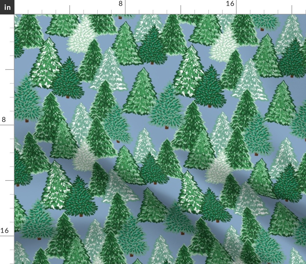 Seasonal landscape rustic forest trees-denim blue SMALL