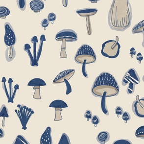 Watercolor Mushrooms Navy