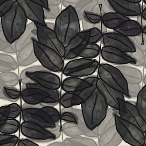 Watercolor Lux Vines Leaves Black