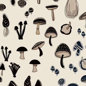 Watercolor Mushrooms Black