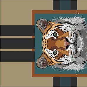 Tiger face 1EA for towel or wall hanging (Khaki background)