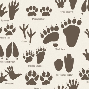 Medium Scale - Animal Tracks in Earth Brown and Cream for Kids Room