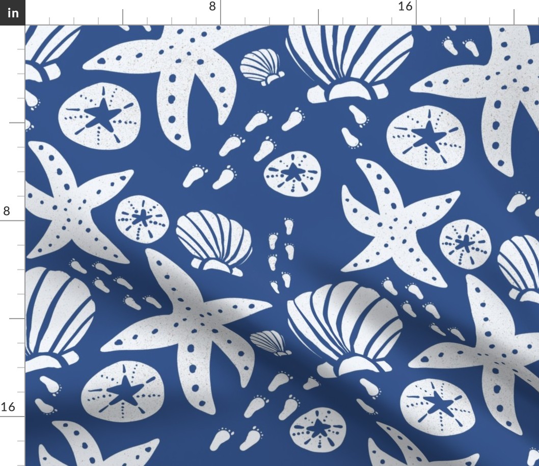 Seashell and Starfish Wallpaper - Indigo Blue and White - Jumbo