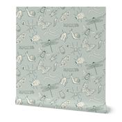 Medium Scale - Minibeasts in Light Teal for Kids Room 