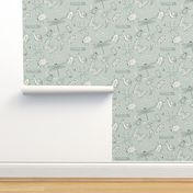 Medium Scale - Minibeasts in Light Teal for Kids Room 