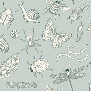 Medium Scale - Minibeasts in Light Teal for Kids Room 