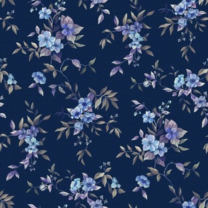 Trailing Floral - Deep Inky Blue 