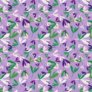 Ditsy Purple and Green Flower Petals on a Purple Background