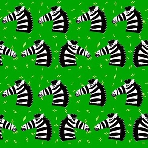 Fancy Zebras in Formation  on a Bright Green Background