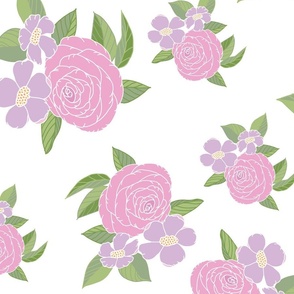 LG Pink and Lavender Roses on White