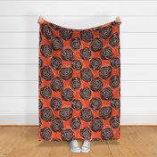 L Outline Flower - White Roses (Outline Rose) with Black Polka Dots on Burnt Orange - Colorful Polka Dots - Black and White Line Art - Mid Century Modern inspired (MOD) - Modern Vintage - Minimal Floral - Geometric Florals