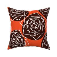 L Outline Flower - White Roses (Outline Rose) with Black Polka Dots on Burnt Orange - Colorful Polka Dots - Black and White Line Art - Mid Century Modern inspired (MOD) - Modern Vintage - Minimal Floral - Geometric Florals