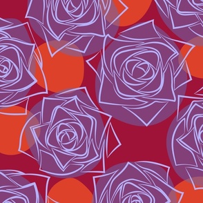 L Outline Florals - Pastel Purple Roses (Outline Rose) with Vintage Colorful Dots (Colorful Polka Dots) - Burnt Orange Burgundy Red (Dark Red) - Line Art - Mid Century Modern inspired (MOD) - Modern Vintage - Minimalist Floral - Geometric Flower
