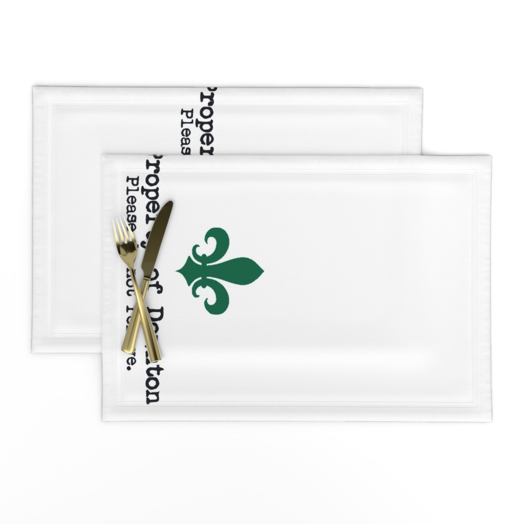  Property of Downton. Tea Towel. Fleur de Lis.  Green.