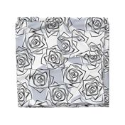 L Outline Flowers - Black Roses (Outline Rose) with Light Gray Dots (Grey Polka Dots) on White - Ultimate Gray - Black and White Line Art - Mid Century Modern inspired (MOD) - Modern Vintage - Minimalist Floral - Geometric Florals