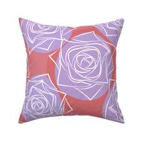 L Outline Flowers - White Roses (Outline Rose) with Pastel Purple Dots (Colorful Polka Dots) on Soft Pink (Pastel Pink) - Monochrome Line Art - Mid Century Modern inspired (MOD) - Modern Vintage - Minimalist Floral - Geometric Florals