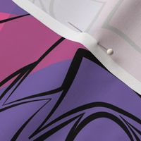 L Outline Flower - Black Roses (Outline Rose) with Dark Purple Dots (Colorful Polka Dots) on Neon Pink (Bright Pink) - Deep Cobalt Purple - Line Art - Mid Century Modern inspired (MOD) - Modern Vintage - Minimal Flowers - Geometric Florals