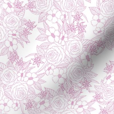 Pink Rose Line Art on White