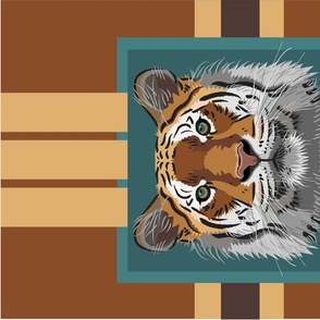 Tiger face 1FA for towel or wall hanging (Caramel background)