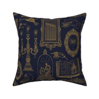 Dark Academia Gallery Wall in Navy and Gold - Lineart Only - Large Scale