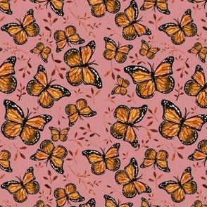Butterflies on Pink / Watercolor / Monarch